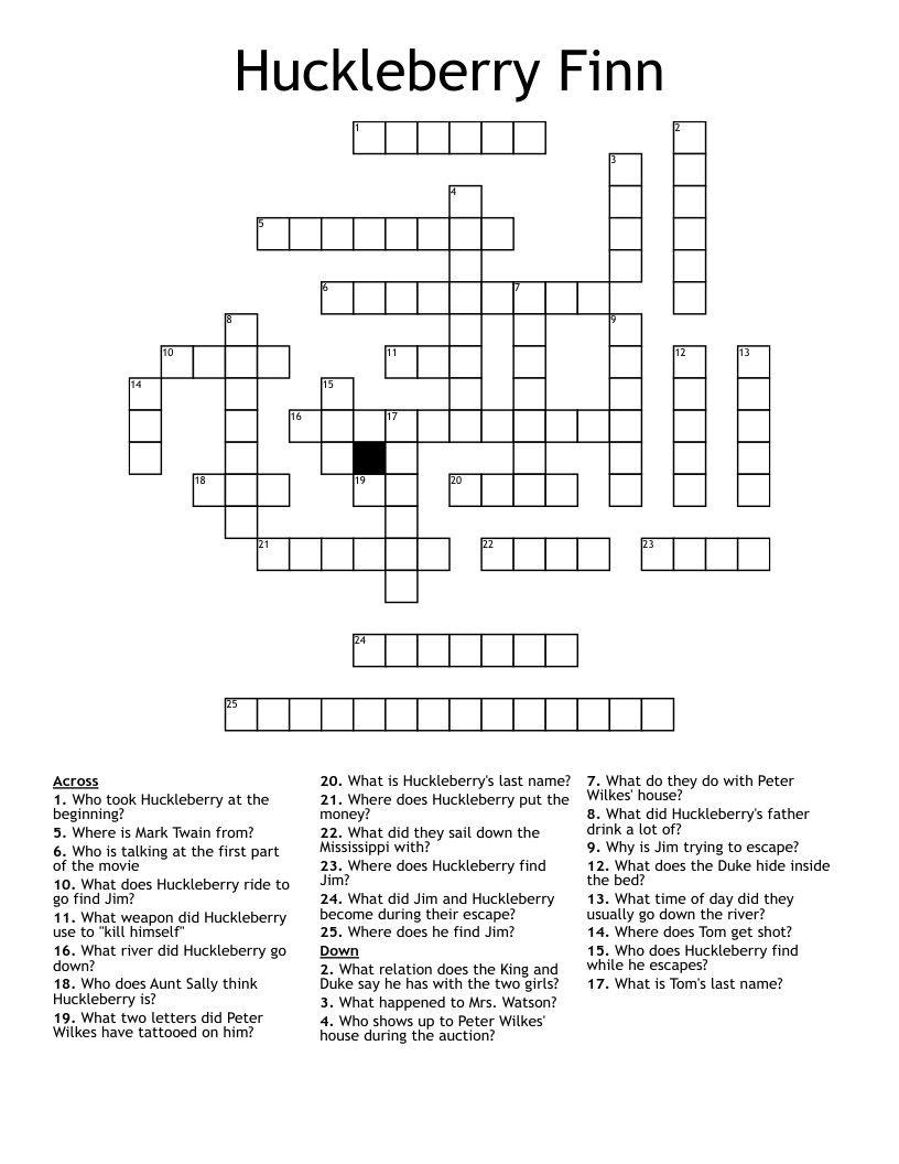 Huckleberry Finn Crossword