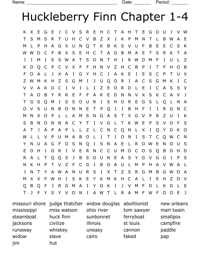 Huckleberry Finn Chapter 1-4 Word Search