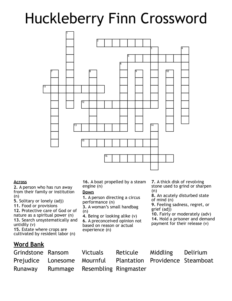 Huckleberry Finn Crossword
