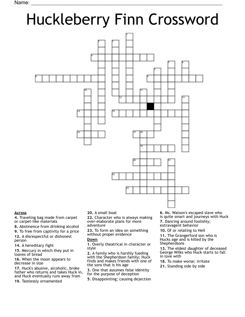 Huckleberry Finn Crossword
