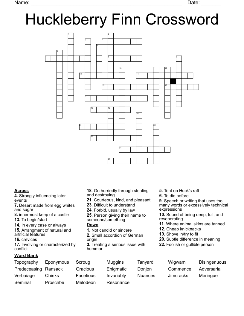 Huckleberry Finn Crossword