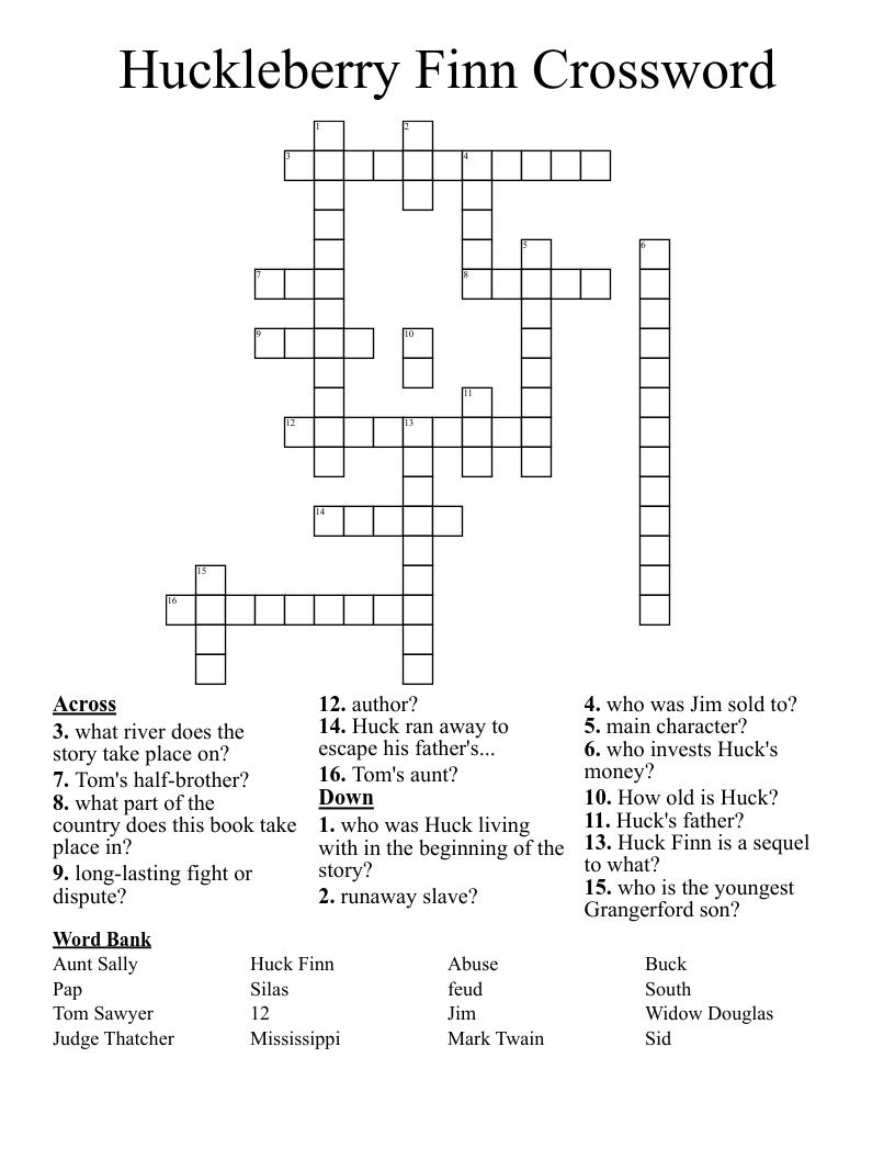 Huckleberry Finn Crossword