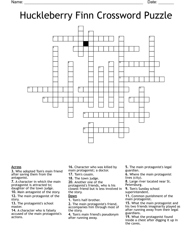 Huckleberry Finn Crossword Puzzle