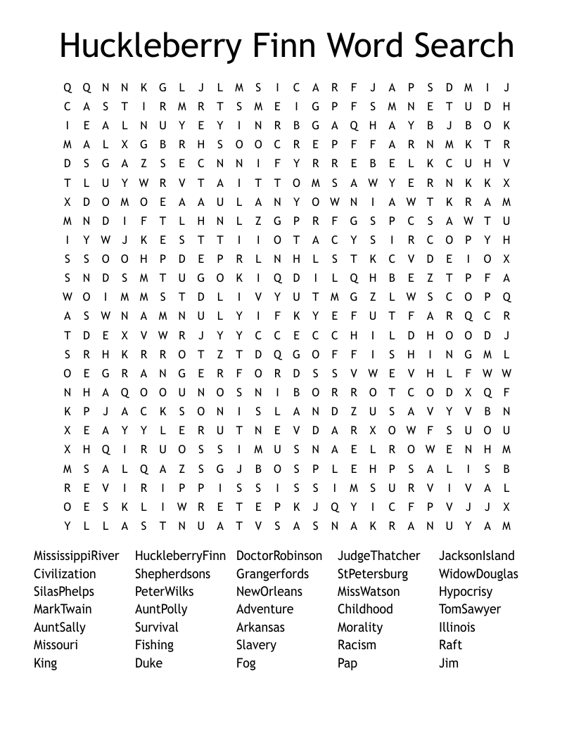 Huckleberry Finn Word Search
