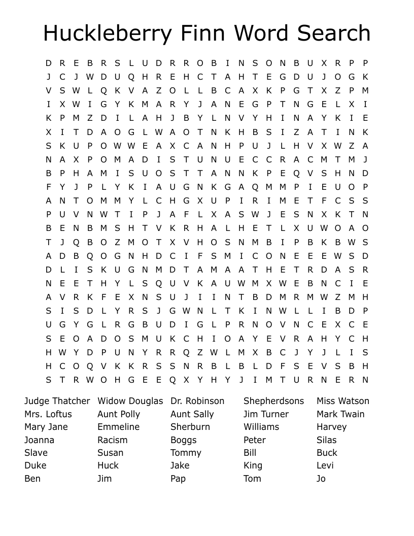 Huckleberry Finn Word Search