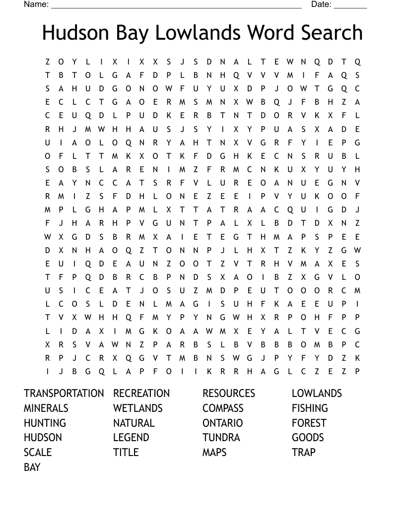 Hudson Bay Lowlands Word Search