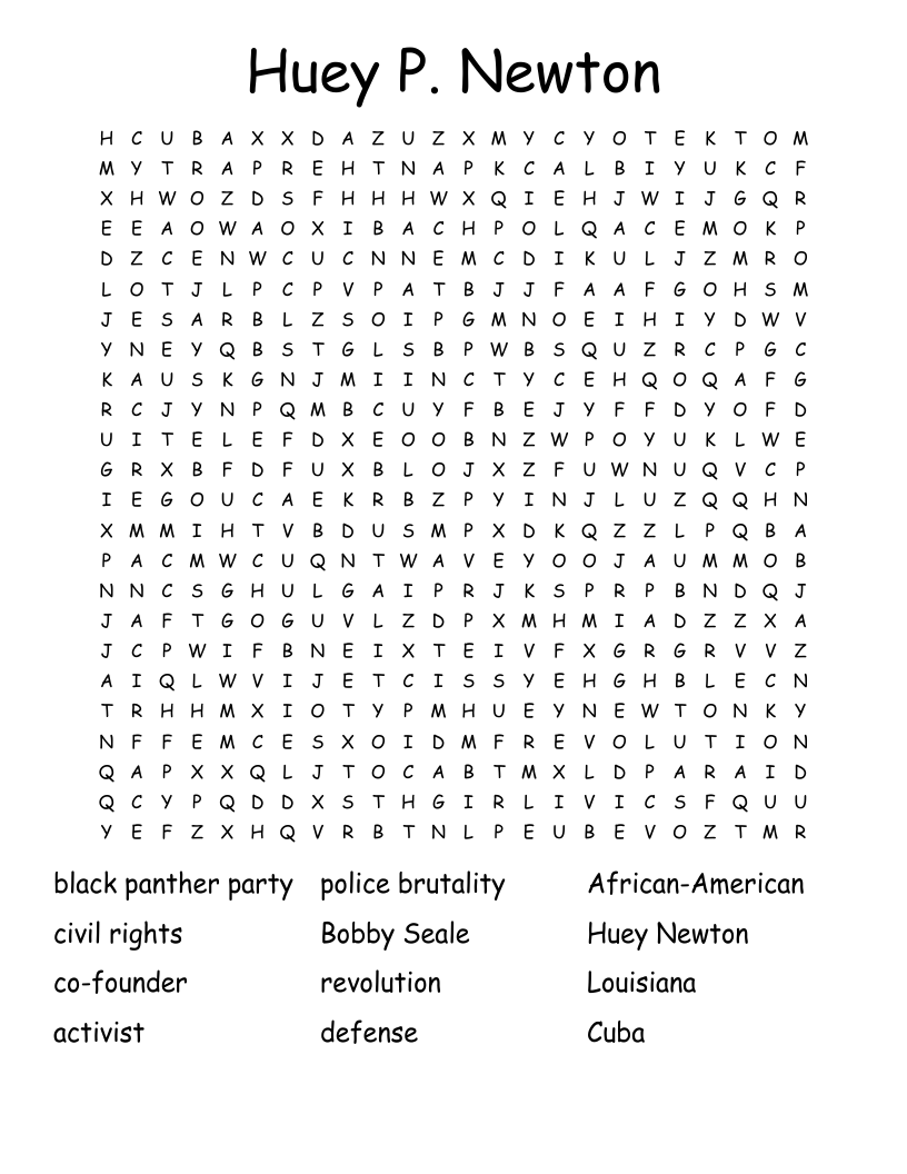 Huey P. Newton Word Search