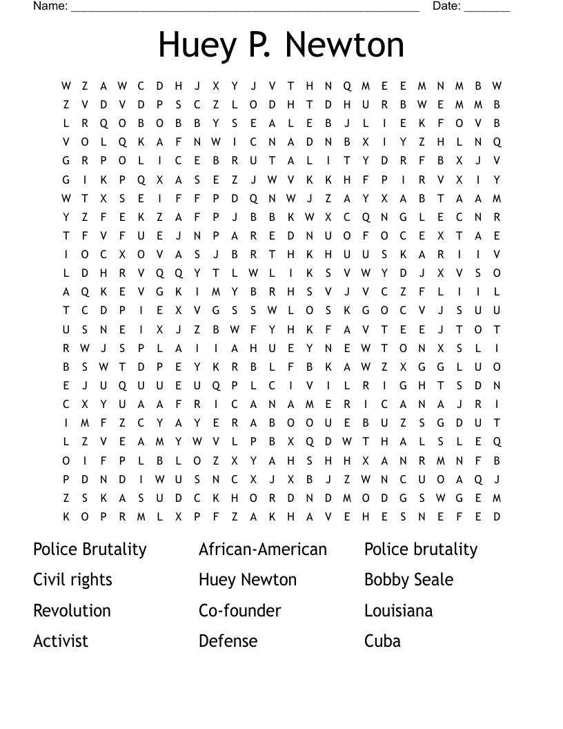 Huey P. Newton Word Search