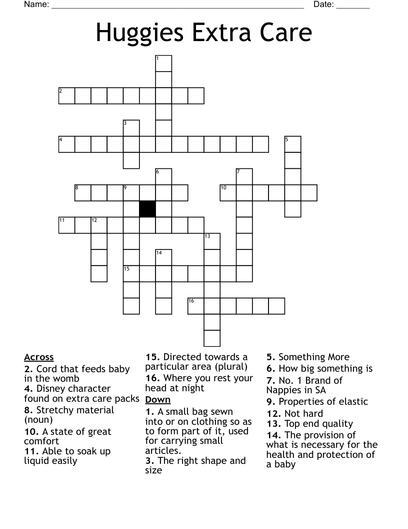 Huggies Extra Care Crossword