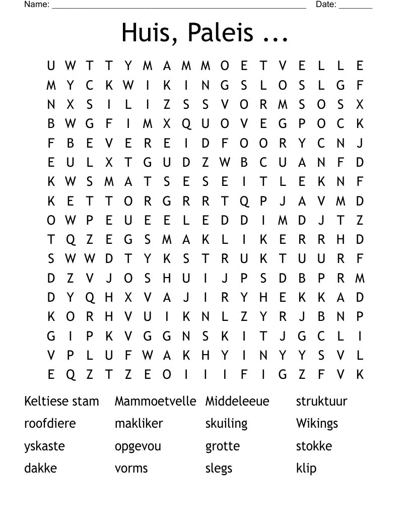 Huis, Paleis ... Word Search