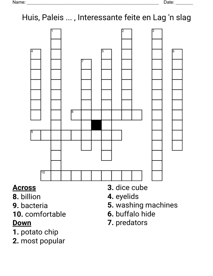 Huis, Paleis ... , Interessante feite en Lag 'n slag Crossword