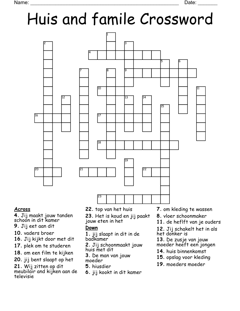 Huis and famile Crossword