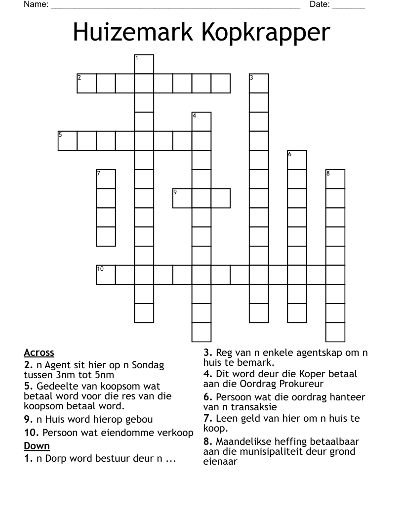 Huizemark Kopkrapper Crossword