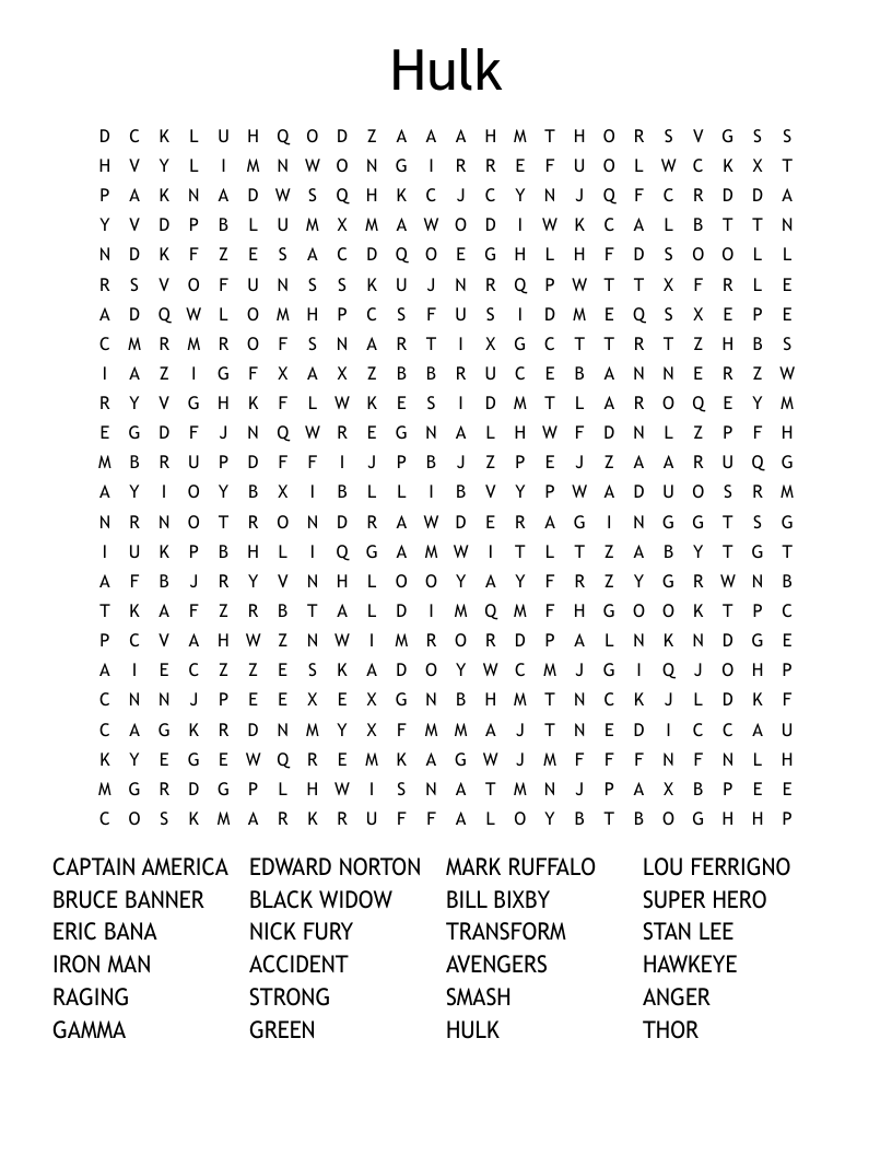 Hulk Word Search