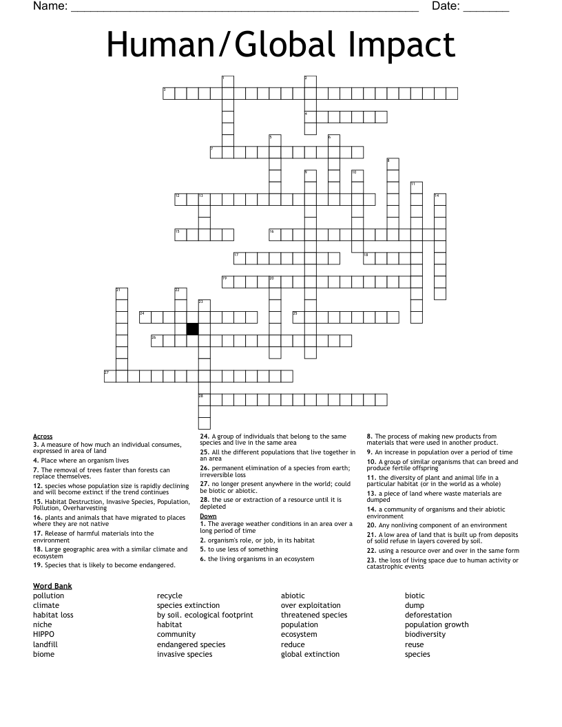 Human/Global Impact Crossword