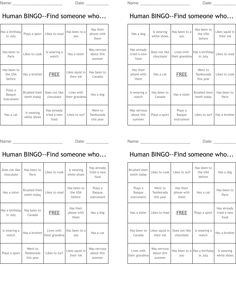 Human BINGO--Find someone who...