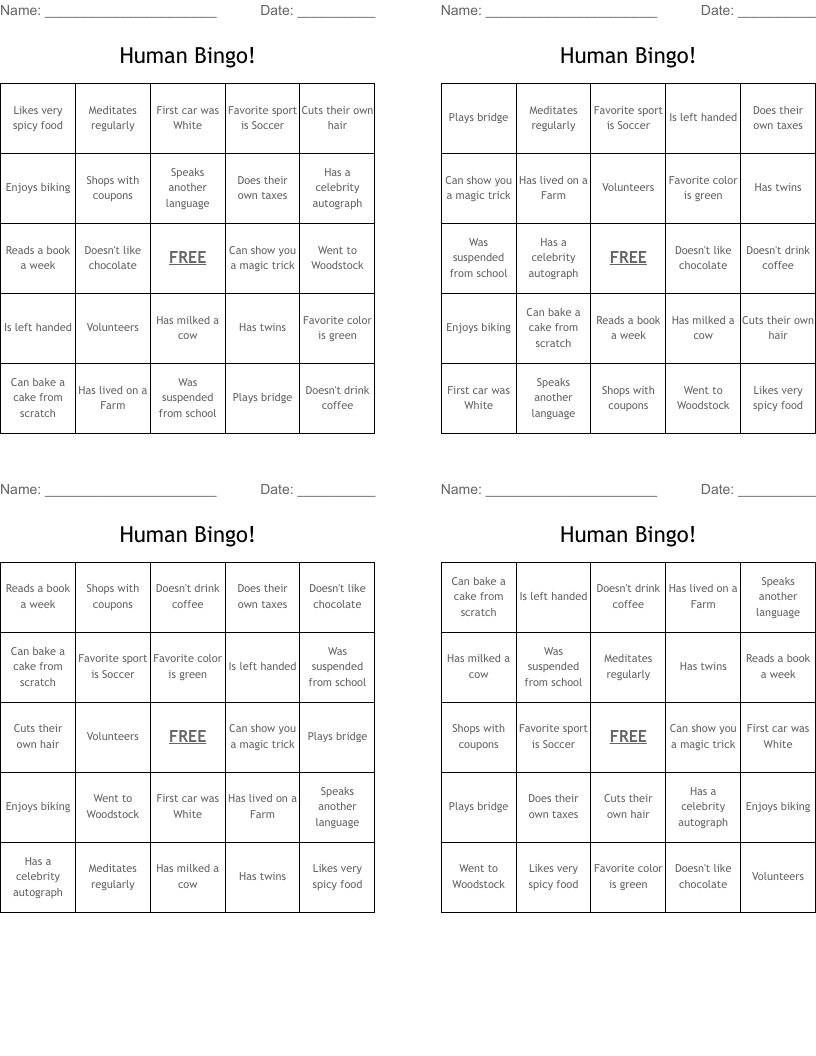 Human Bingo!