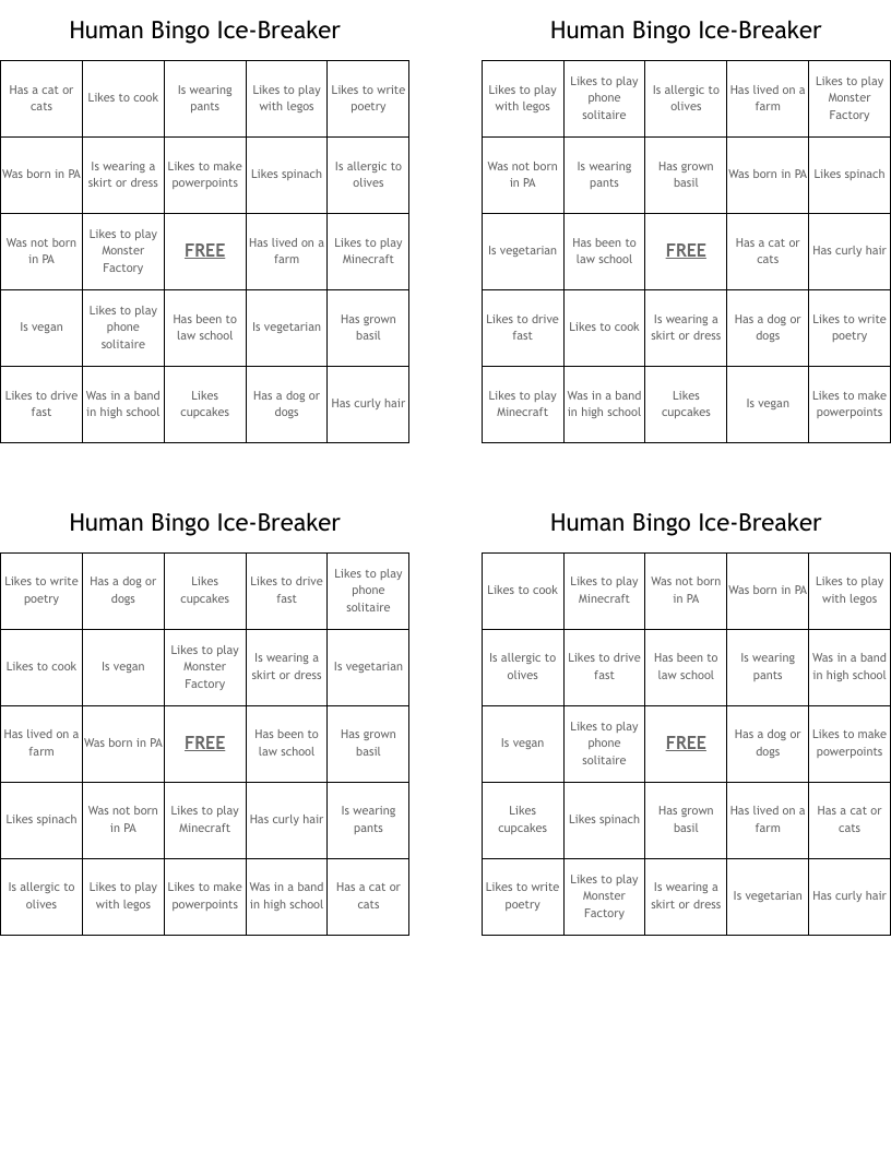 Human Bingo Ice-Breaker