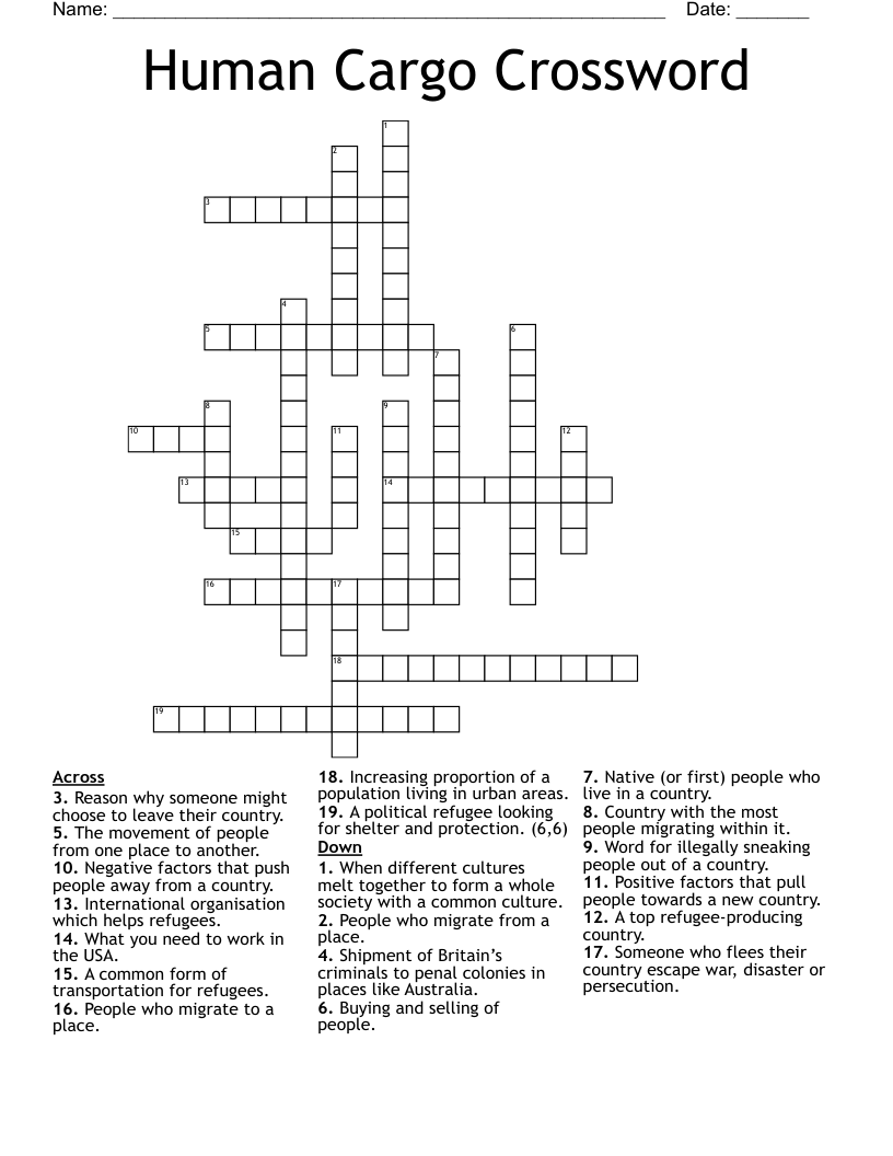 Human Cargo Crossword