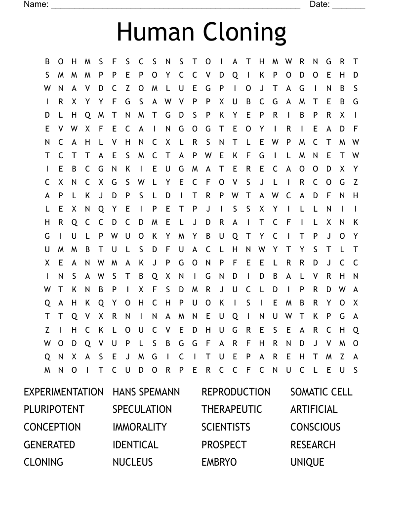 Human Cloning Word Search