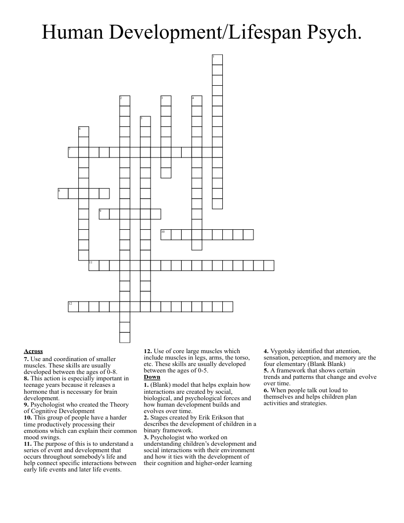 Human Development/Lifespan Psych. Crossword