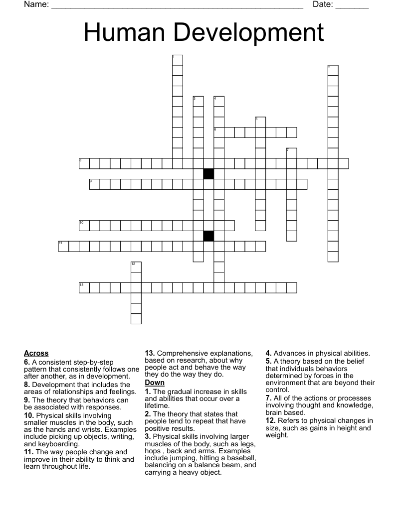 Human Development Crossword
