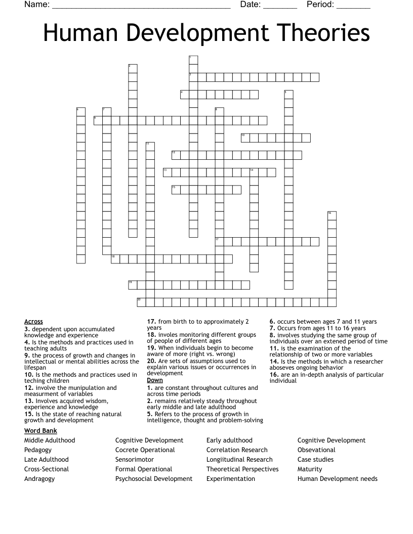 Human Development Theories Crossword