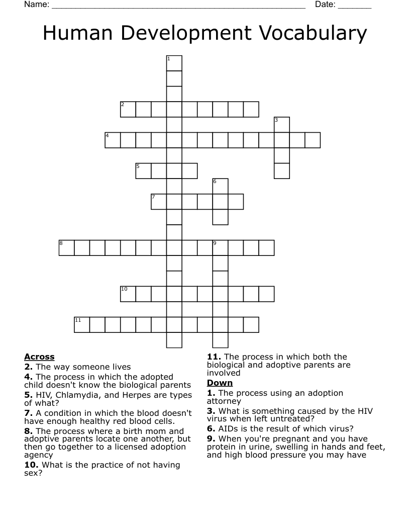 Human Development Vocabulary Crossword
