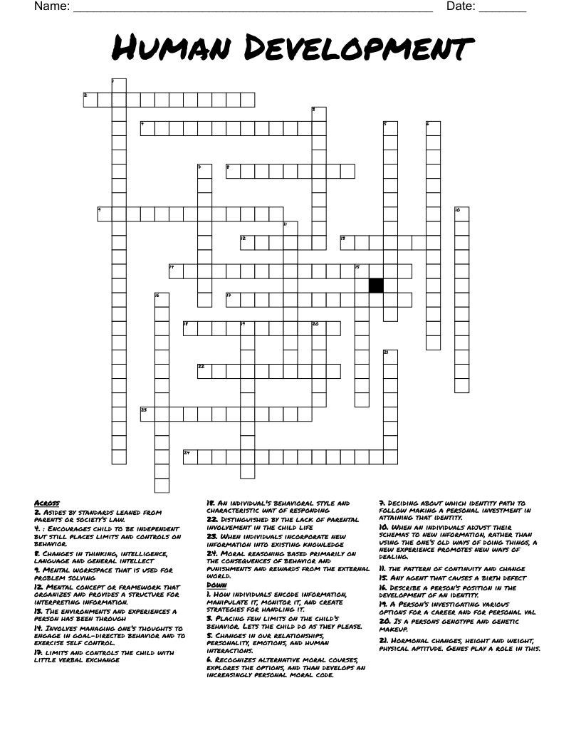Human Development  Crossword