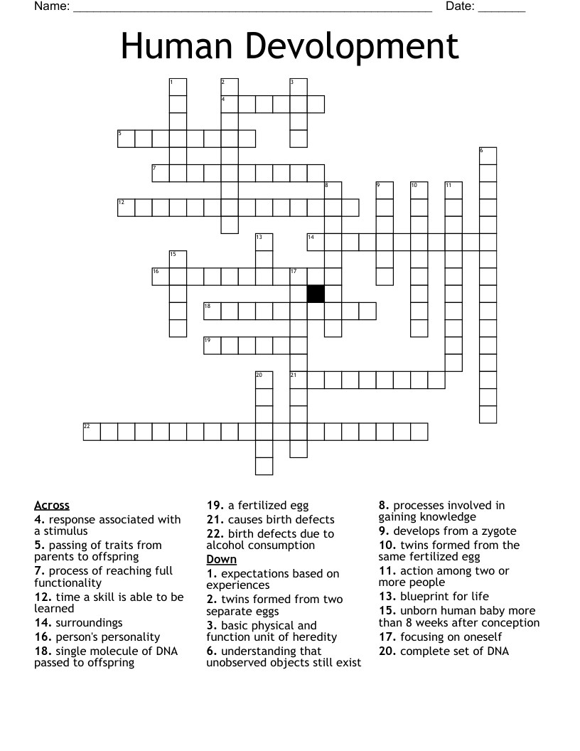 Human Devolopment Crossword
