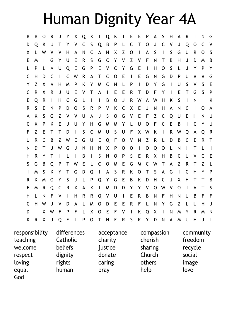 Human Dignity Year 4A Word Search