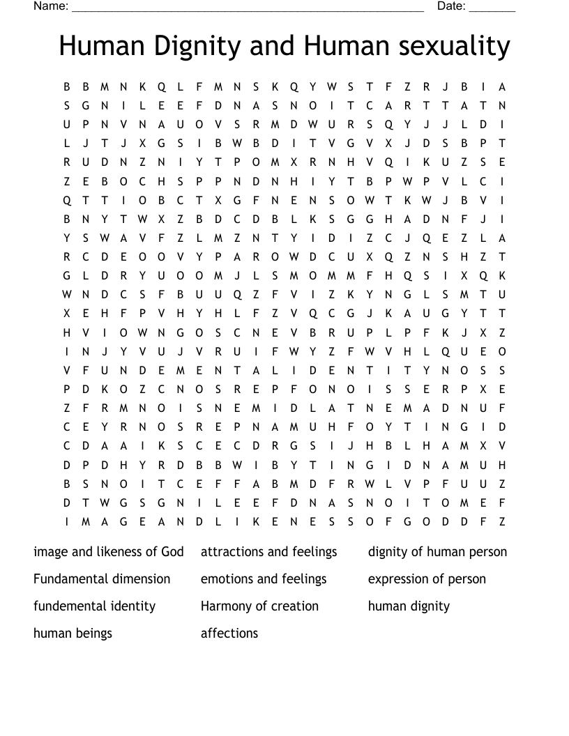 Human Dignity and Human sexuality Word Search