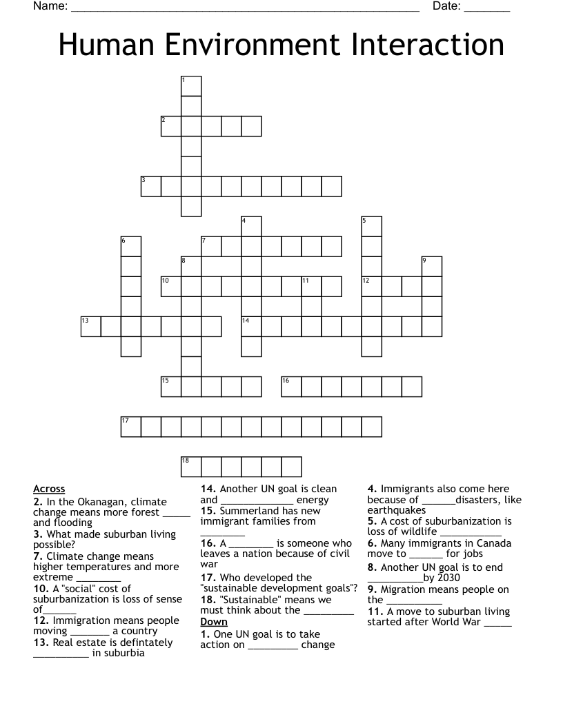 Human Environment Interaction Crossword