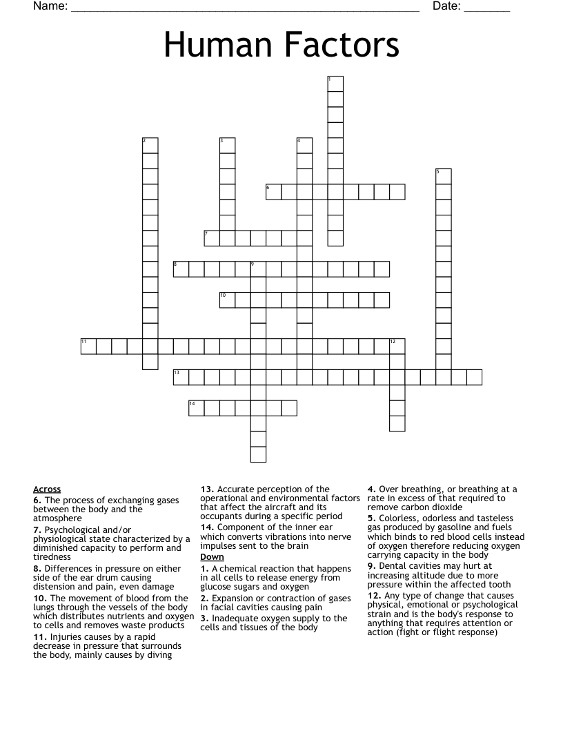 Human Factors Crossword