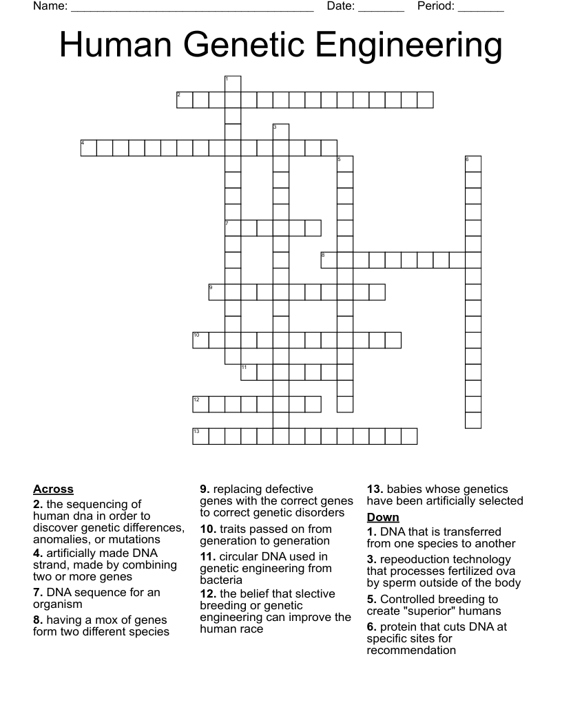 Human Genetic Engineering Crossword
