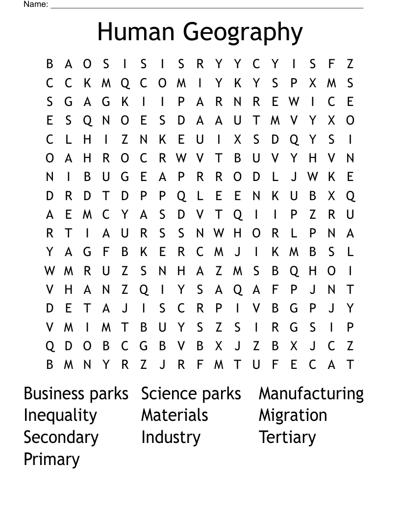 Human Geography Word Search