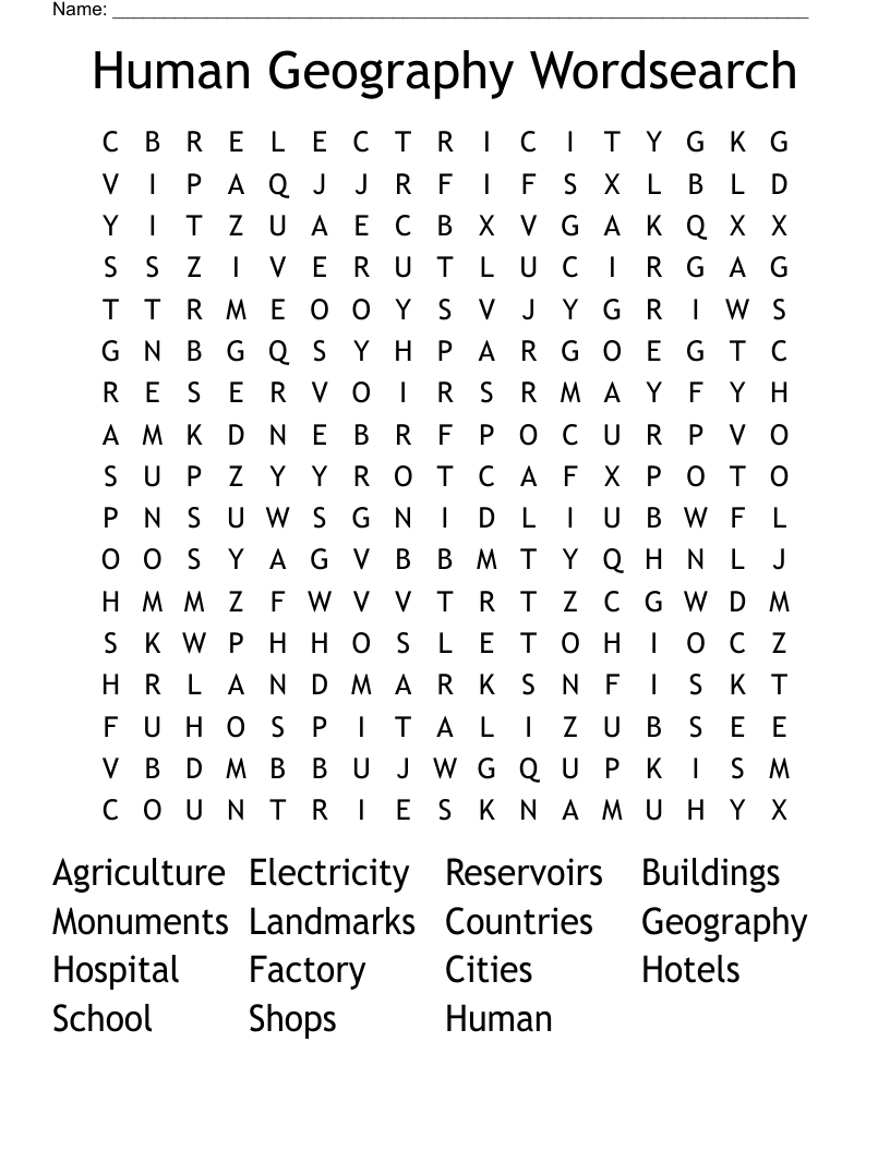 Human Geography Wordsearch