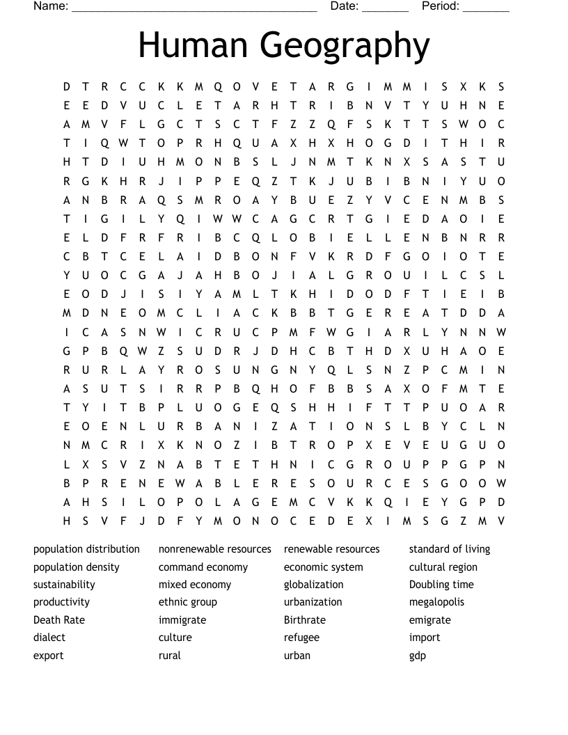 Human Geography  Word Search