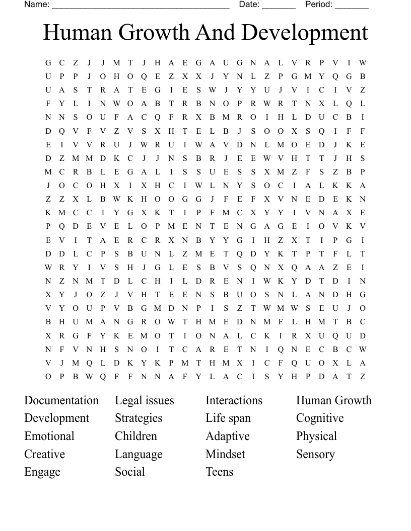 Human Growth And Development Word Search