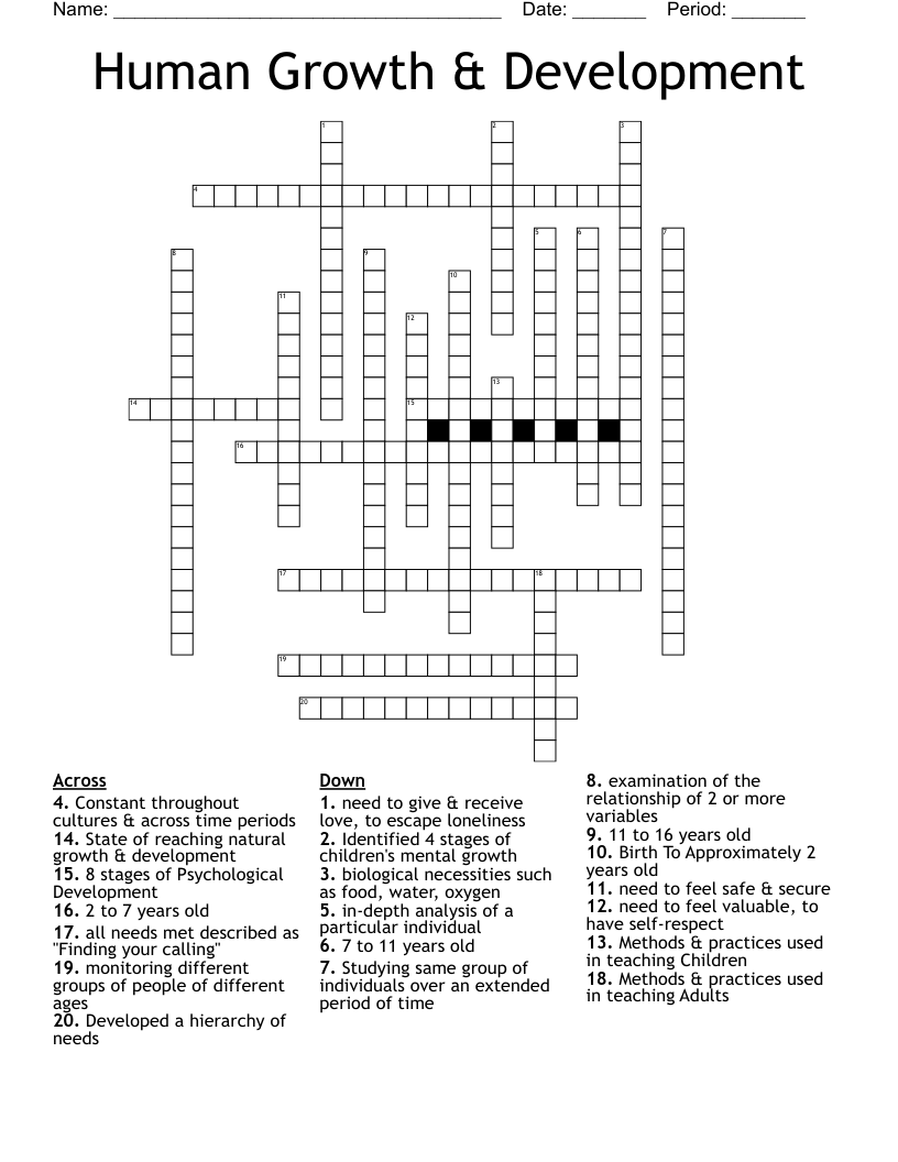 Human Growth & Development Crossword