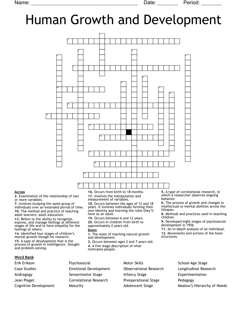 Human Growth and Development Crossword