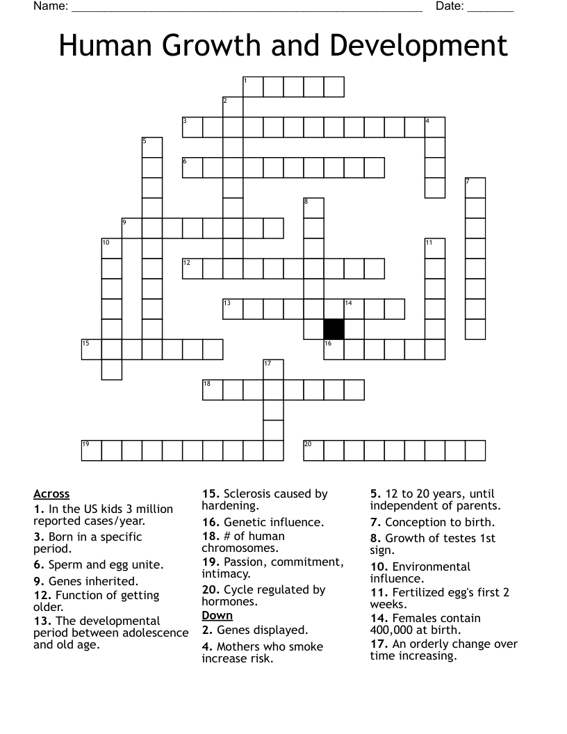 Human Growth and Development Crossword