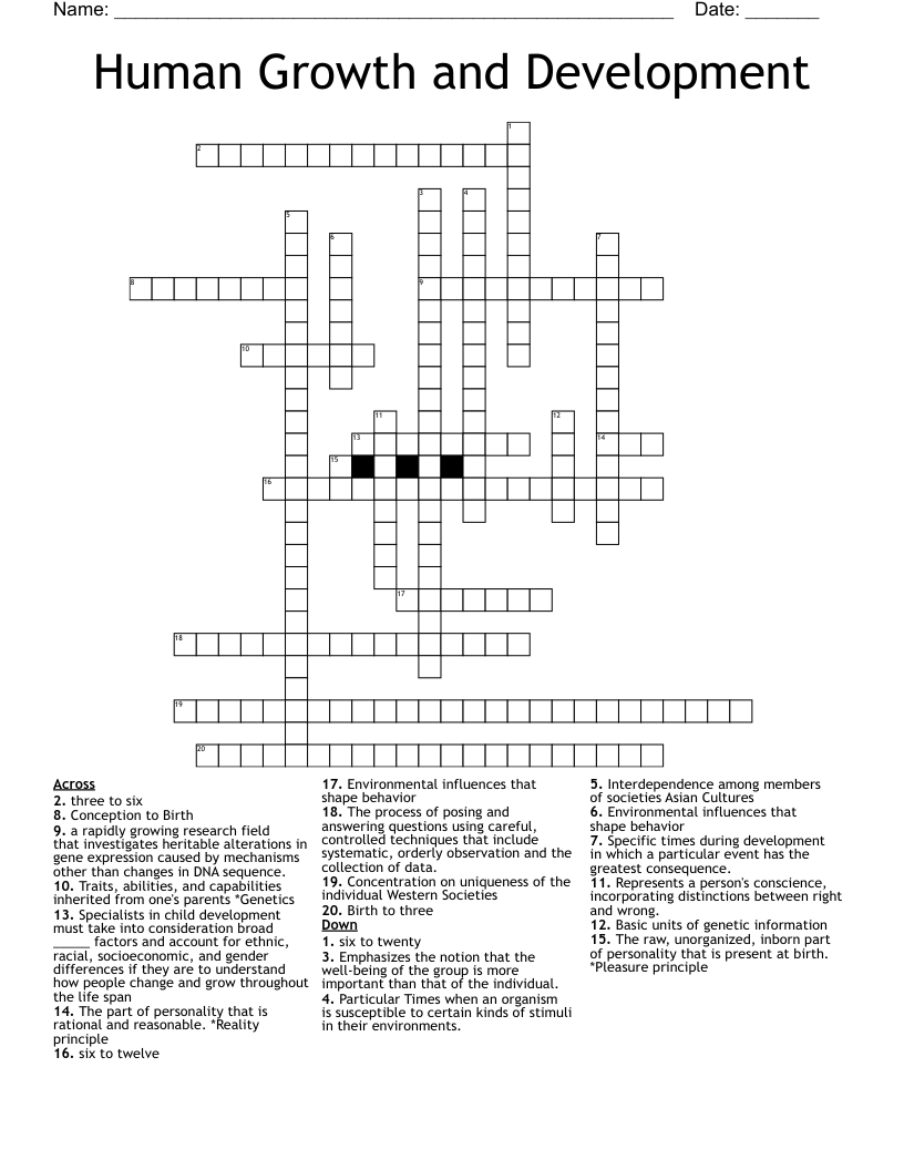 Human Growth and Development Crossword