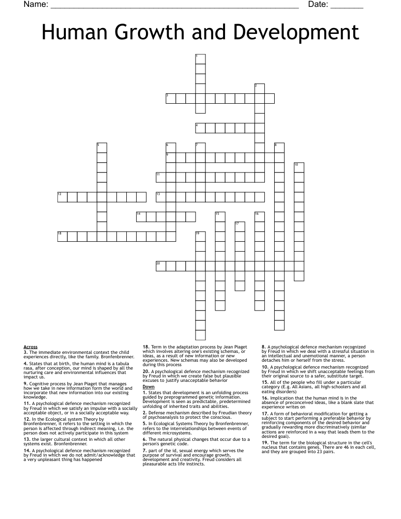 Human Growth and Development Crossword