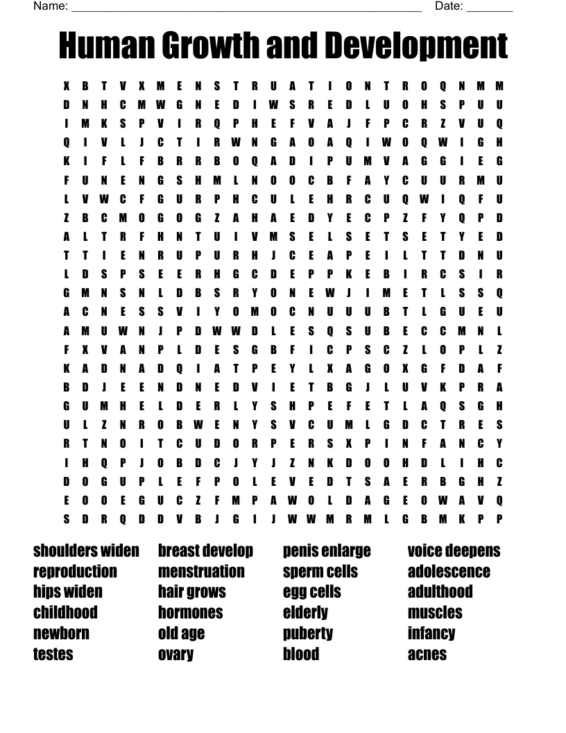 Human Growth and Development Word Search