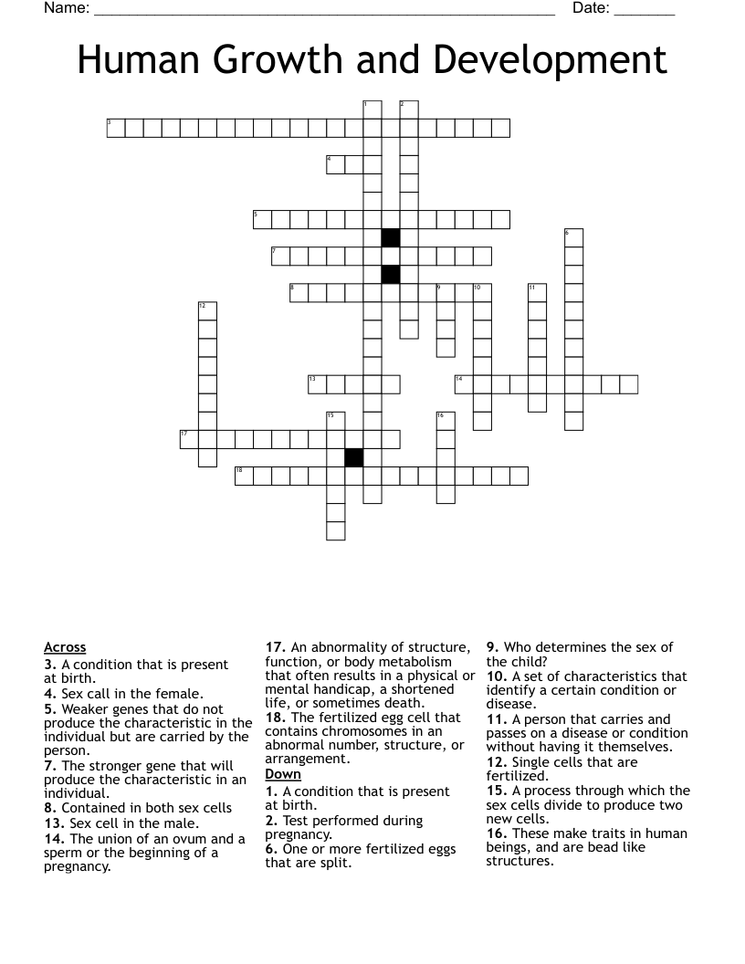 Human Growth and Development Crossword