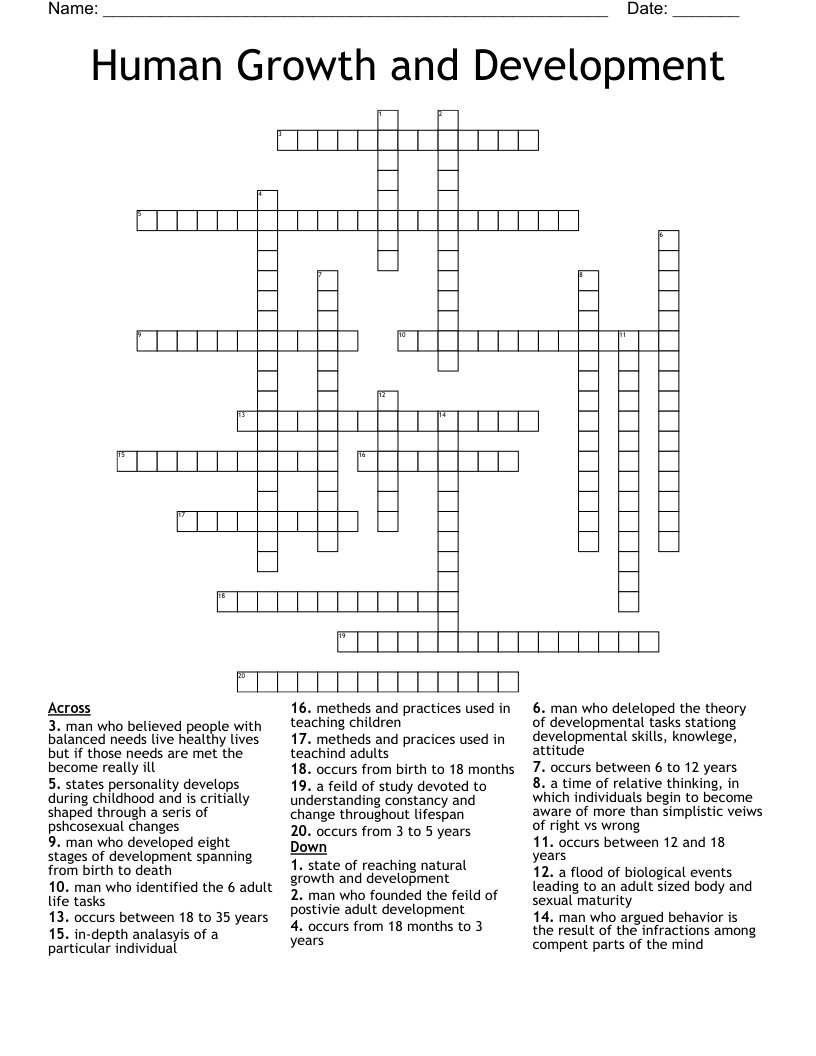 Human Growth and Development  Crossword