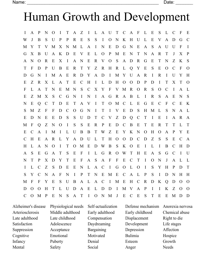 Human Growth and Development  Word Search