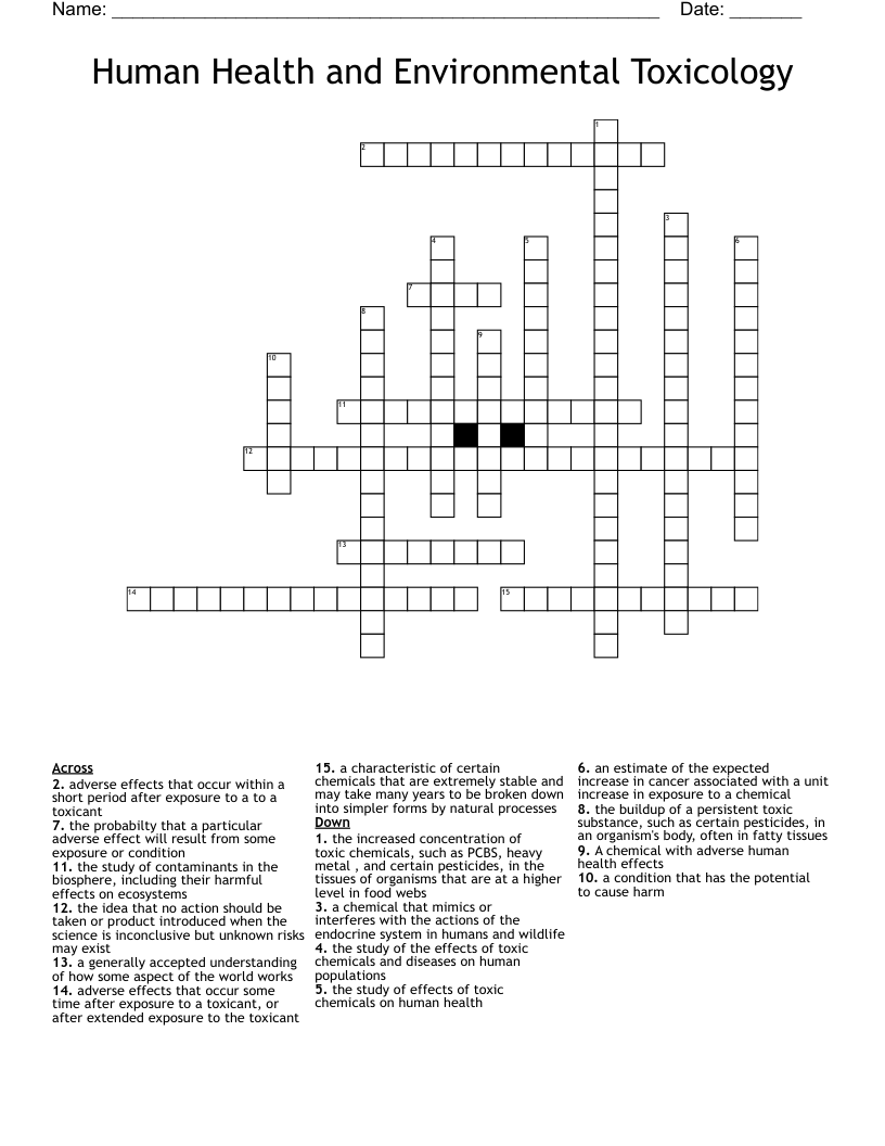 Human Health and Environmental Toxicology Crossword