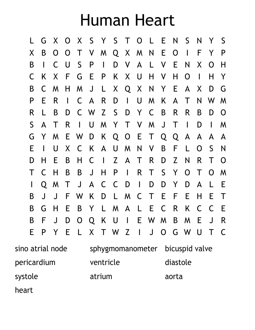 Human Heart Word Search